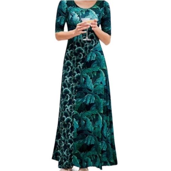 Soft surroundings Saunterre Tropical Green Leaf Print Maxi Dress Large - Picture 7 of 14